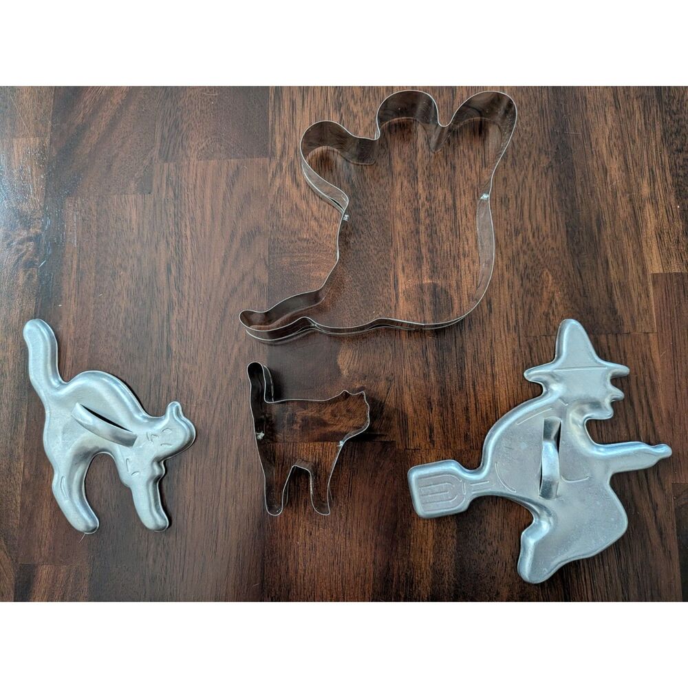 Vintage Halloween Cookie Cutter Mold Lot Ghost Cat Witch Metal Baking Decor